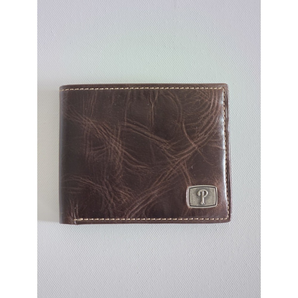 NEW FOSSIL PHILLIES MLB Leather Bifold Wallet Brown Baseball Sports Game Wallet - Picture 1 of 8